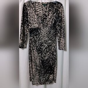 Lauren Ralph Lauren Faux Wrap Ruched Dress Black & Cream Women’s Size 4